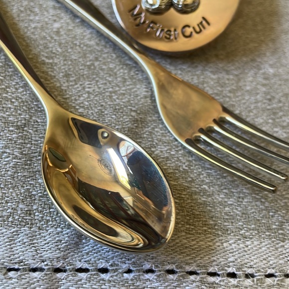 VTG boxed silver plate 4 pc baby gift set Teddy Bear Roth & curl box Spoon Fork - Picture 6 of 10